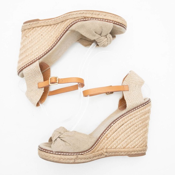 Tory Burch Gold Wash Macy Linen Espadrille Wedge Size 8 - Picture 6 of 10